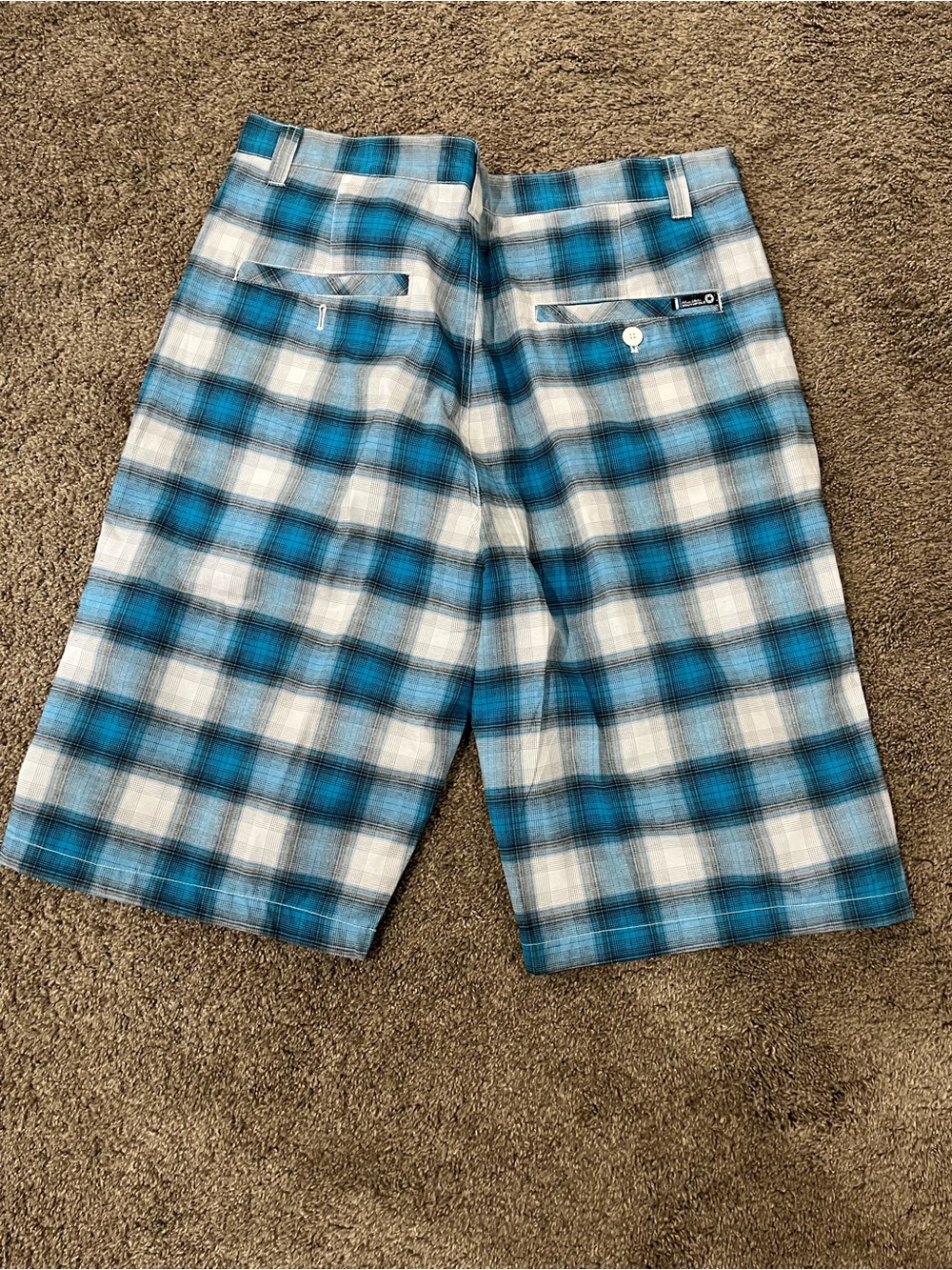 Rocawear Vintage Teal & White Plaid Flat Front Men's Shorts